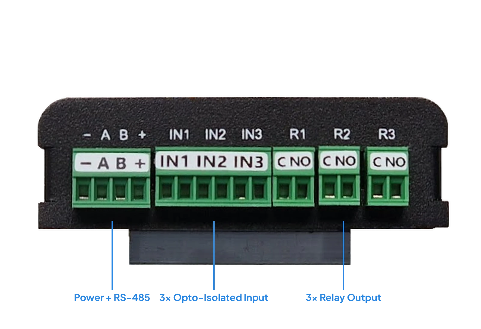 Wolf-3Oi3Ro expansion card connectors, each terminal block labelled